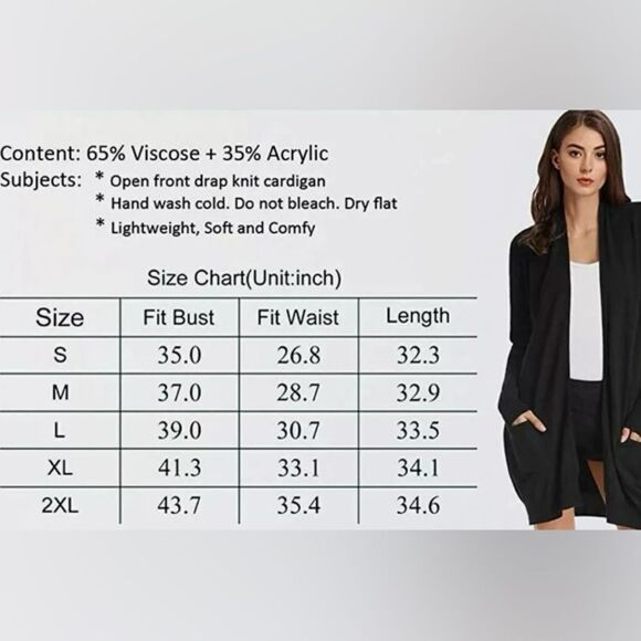 GRACE KARIN Wm’s Sz Lrg Grey Pockets Long Sleeve Open Front Cardigan Sweaters - Picture 6 of 6